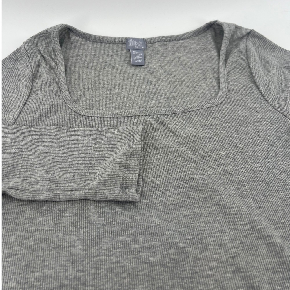 Tillys Womens XL Gray Ribbed Square Neck Long Sleeve Crop Top RN 108168